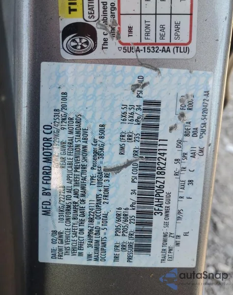 2008 Ford Fusion S from USA, damaged, VIN 3FAHP06Z18R224111